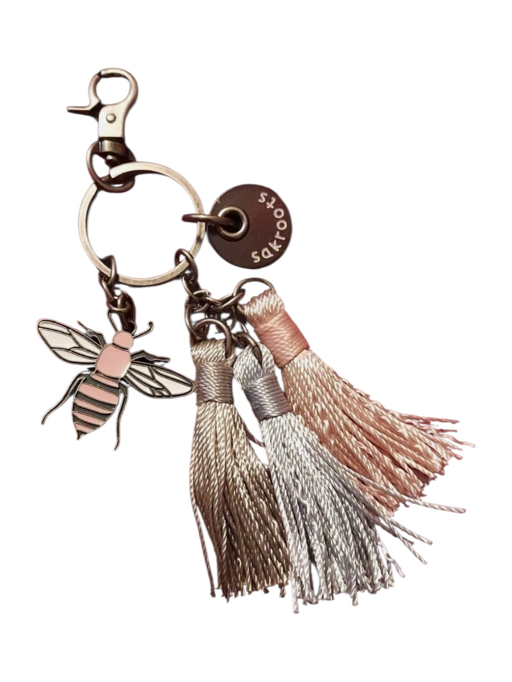 Sakroots Pink, Silver & Champagne Bee Tassel Keychain